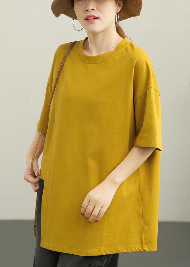 Art Yellow Half Sleeve Loose Cotton Summer Tee