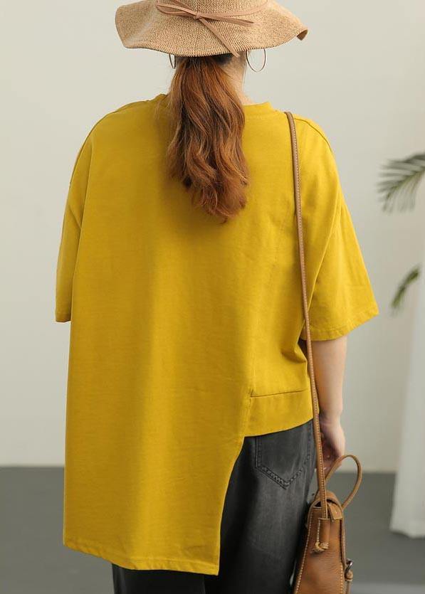 Art Yellow Half Sleeve Loose Cotton Summer Tee