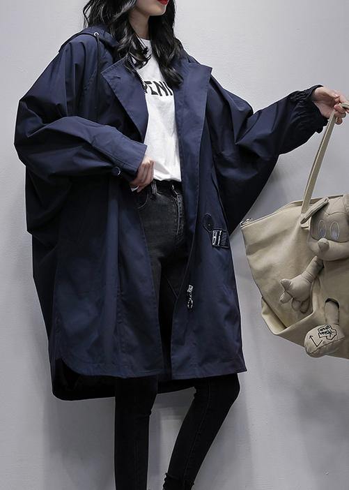 Art hooded zippered Fashion crane coats blue Plus Size Clothing coats