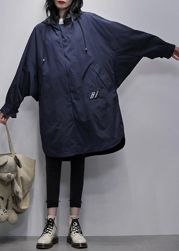 Art hooded zippered Fashion crane coats blue Plus Size Clothing coats