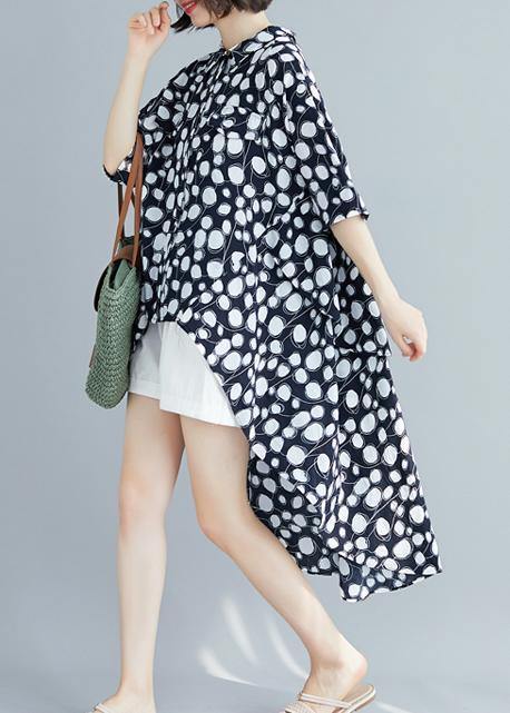 Art lapel asymmetric chiffon clothes Fine Neckline black dotted shirt Summer