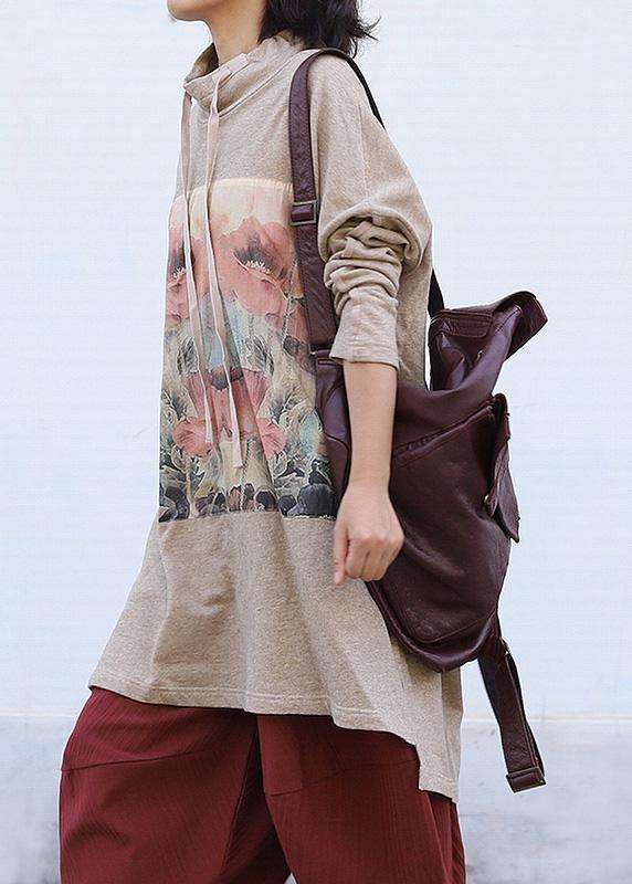 Art nude Appliques cotton clothes high neck drawstring fall tops