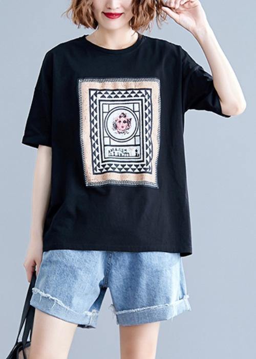 Art o neck cotton clothes For Women Tunic black Geometric blouses