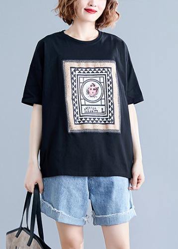 Art o neck cotton clothes For Women Tunic black Geometric blouses