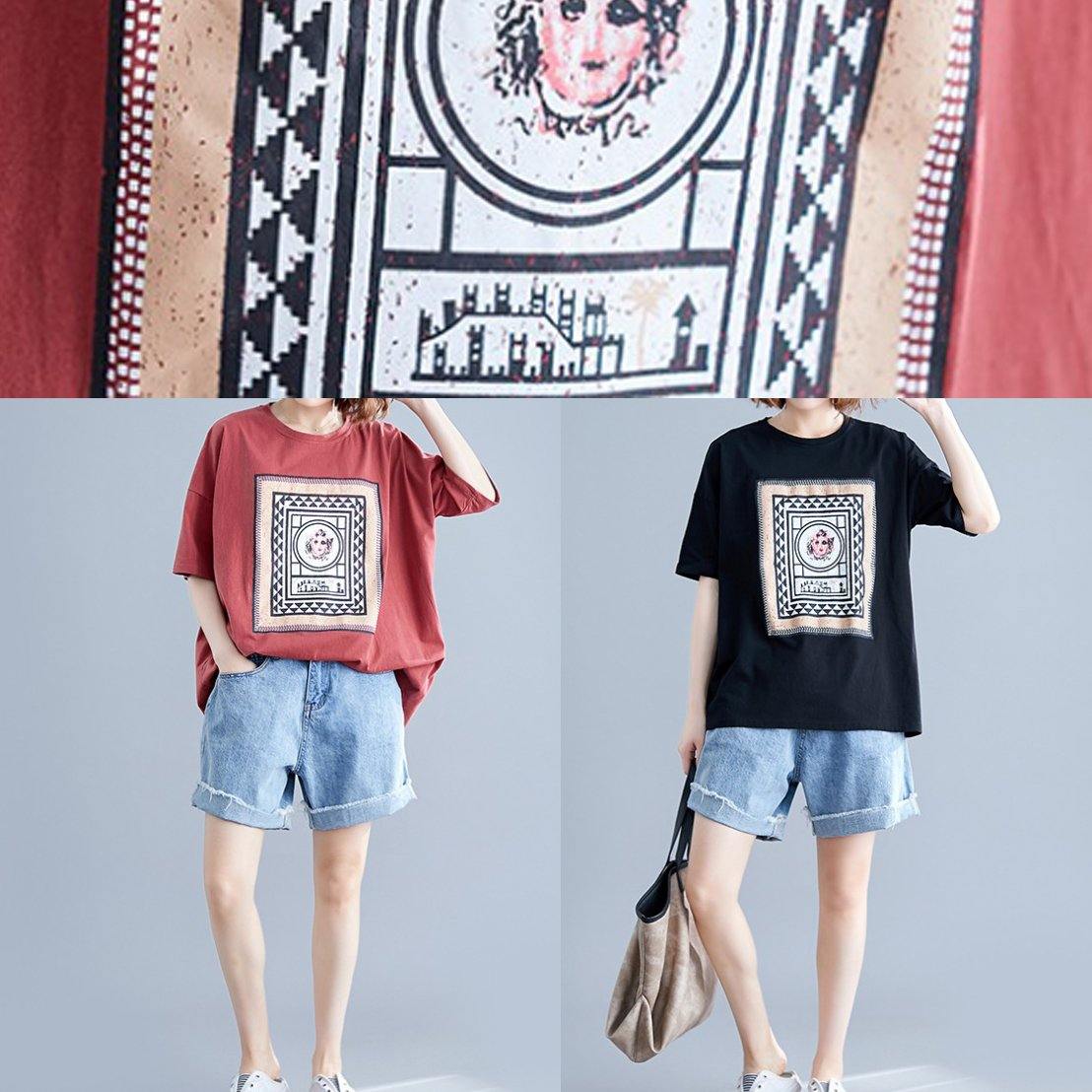 Art o neck cotton clothes For Women Tunic black Geometric blouses