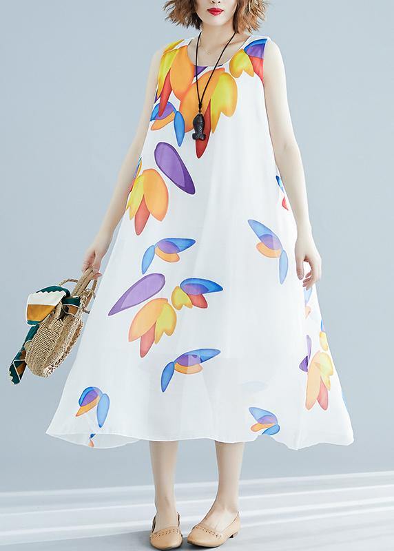 Art o neck false two pieces chiffon dresses Fashion white print Dresses Summer