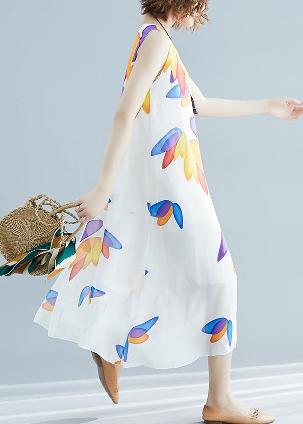 Art o neck false two pieces chiffon dresses Fashion white print Dresses Summer