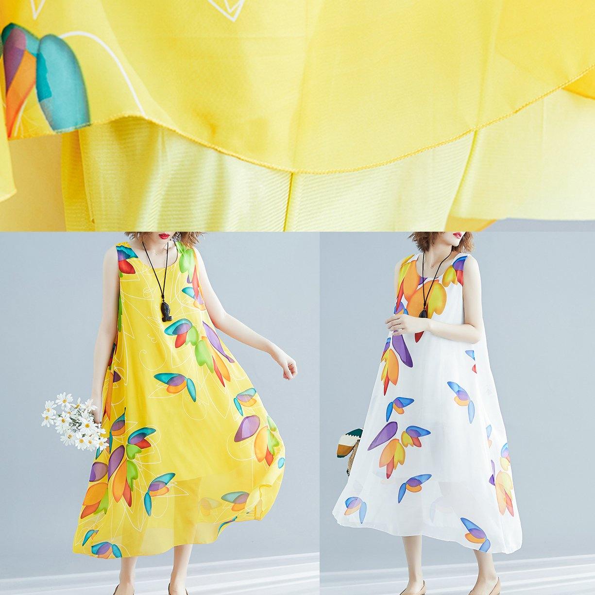 Art o neck false two pieces chiffon dresses Fashion white print Dresses Summer