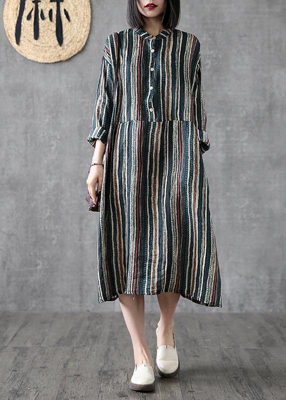 Art stand pockets linen clothes For Women Online Shopping striped Dress