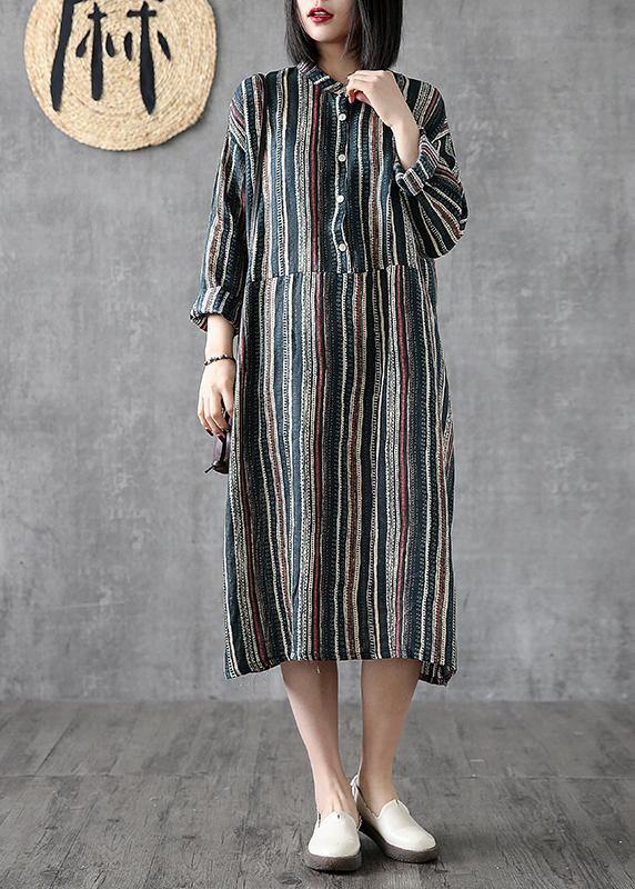 Art stand pockets linen clothes For Women Online Shopping striped Dress