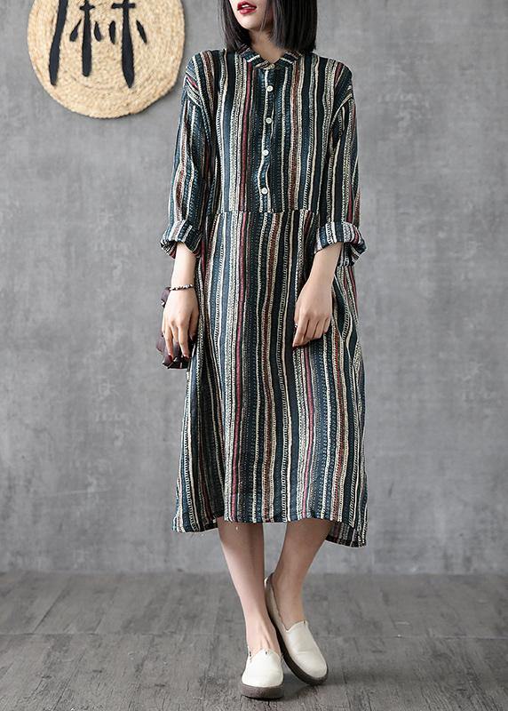 Art stand pockets linen clothes For Women Online Shopping striped Dress