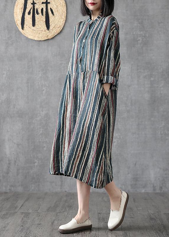 Art stand pockets linen clothes For Women Online Shopping striped Dress