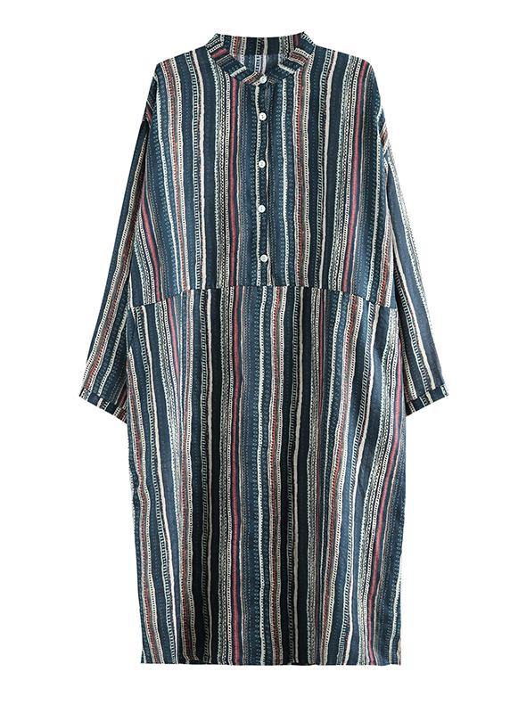 Art stand pockets linen clothes For Women Online Shopping striped Dress