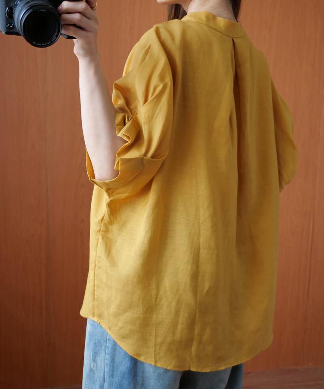 Art v neck Batwing Sleeve summer clothes design yellow blouse