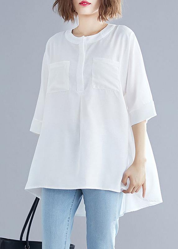 Art White Cotton Top Silhouette Low High Design Midi Summer Half Sleeve Shirt