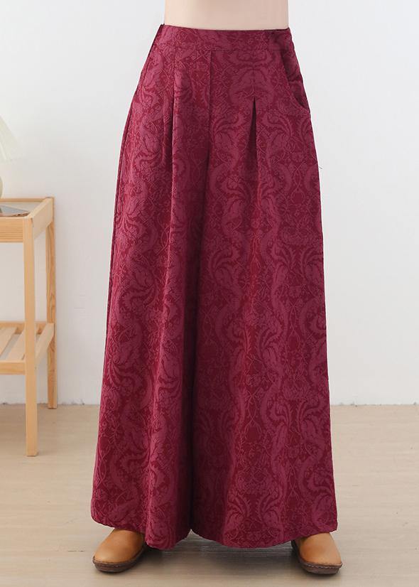 Autumn and winter Retro Red jacquard thickened women's wide leg pants