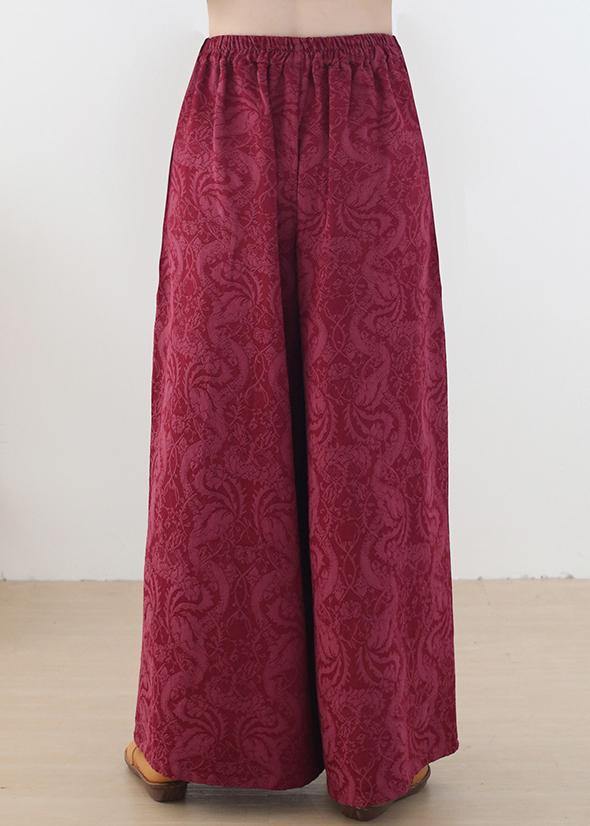 Autumn and winter Retro Red jacquard thickened women's wide leg pants