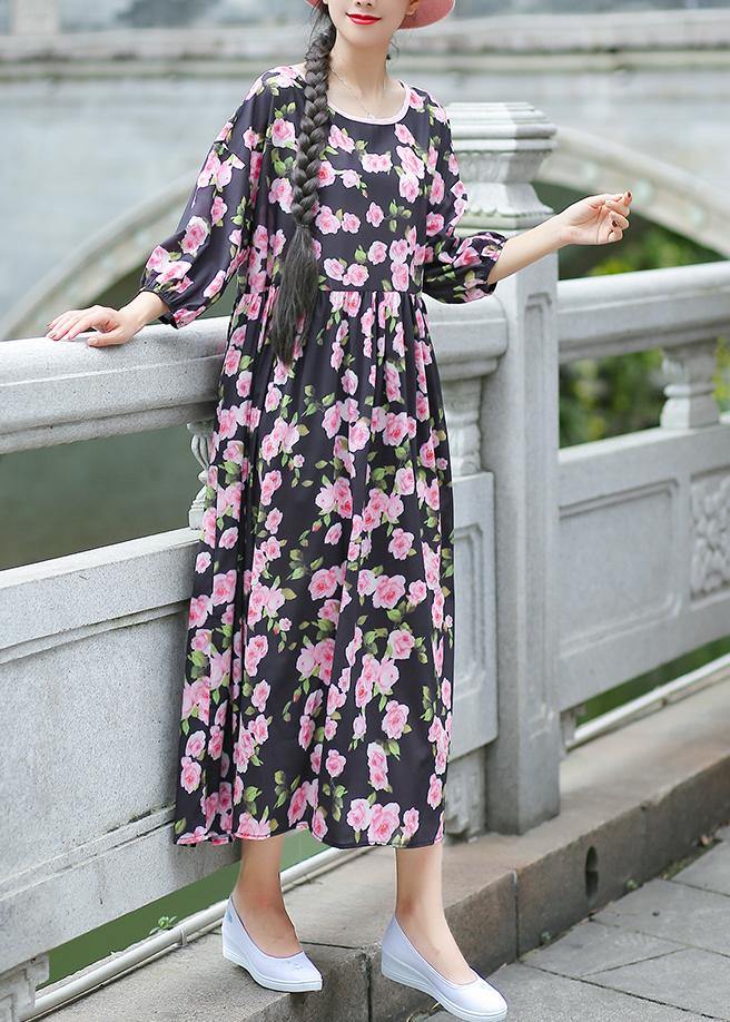 Beach Black Print Chiffon Clothes Plus Size Ideas O Neck Half Sleeve Summer Dress