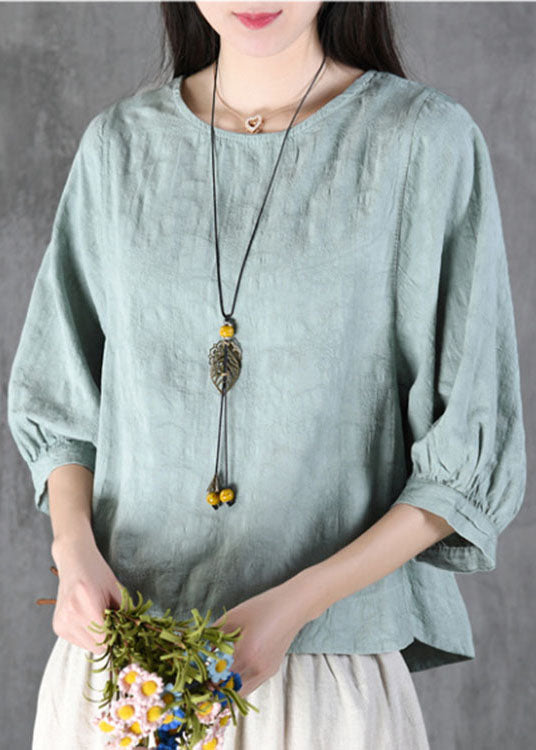 Beautiful Baby blue O-Neck Jacquard lantern sleeve Fall Shirt Tops