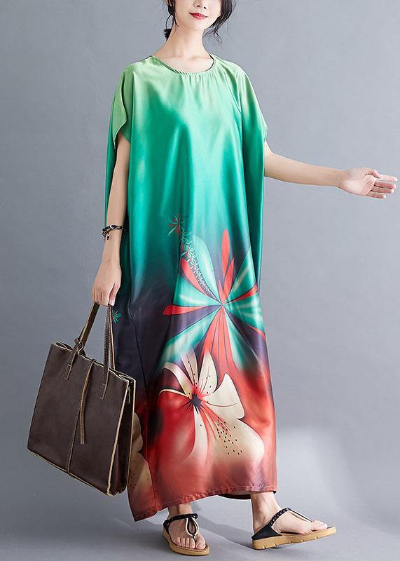 Beautiful Batwing Sleeve Wardrobes pattern green prints Maxi Dresses summer