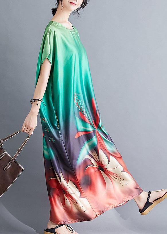 Beautiful Batwing Sleeve Wardrobes pattern green prints Maxi Dresses summer