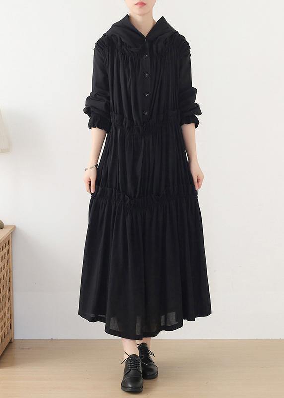 Beautiful Black Cinched hooded Spring Cotton Dress