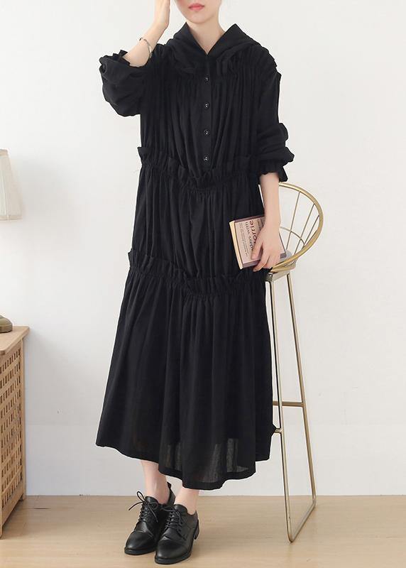 Beautiful Black Cinched hooded Spring Cotton Dress