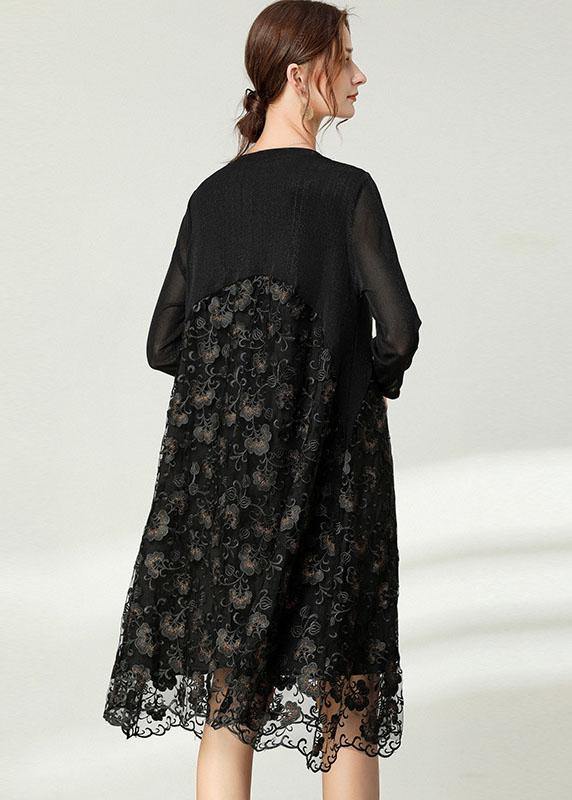 Beautiful Black Lace Patchwork Fall Dress Long Sleeve