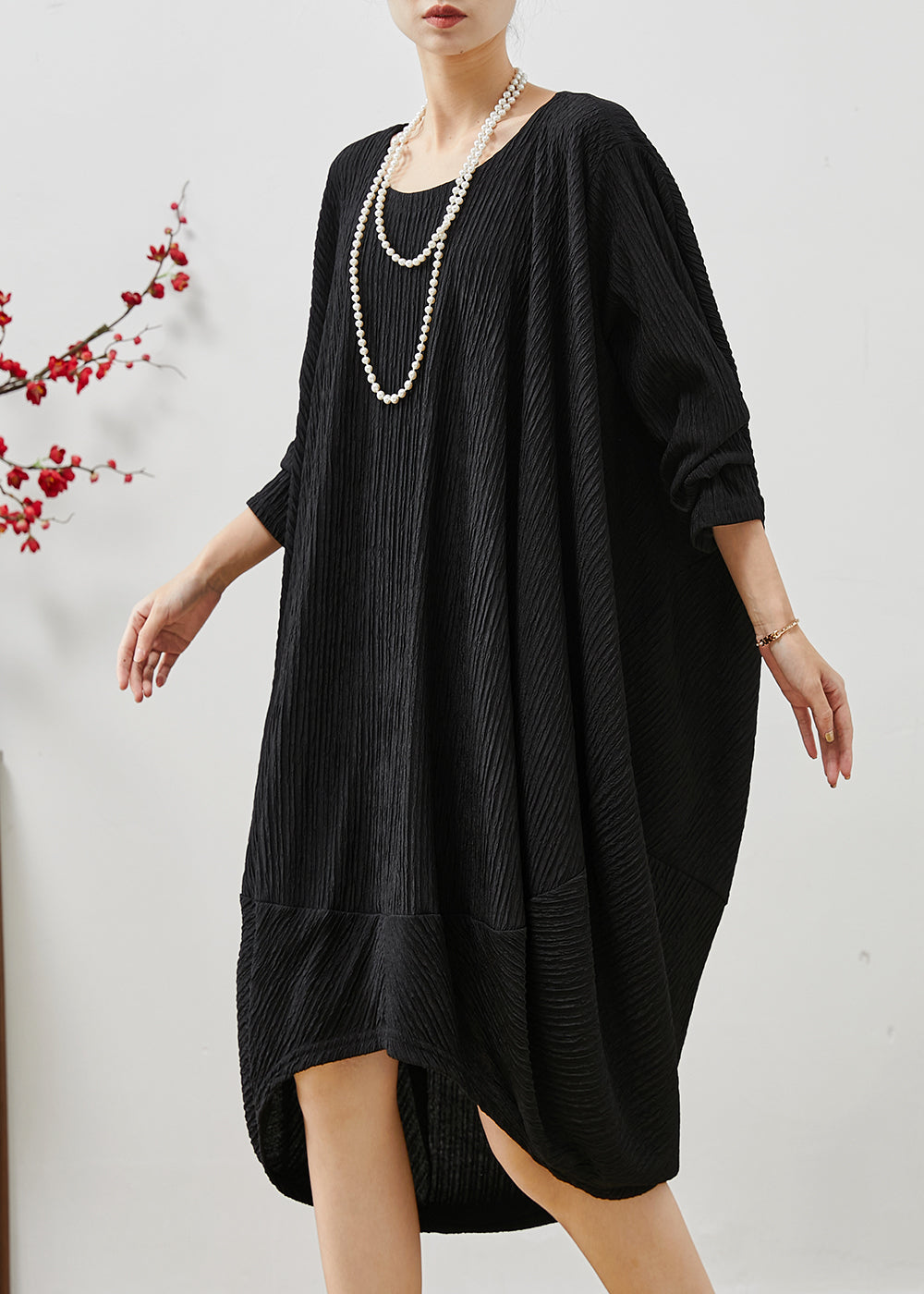 Beautiful Black Low High Design Patchwork Cotton Dress Fall