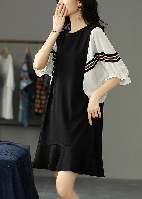 Beautiful Black Patchwork Batwing Sleeve Summer Cotton Dress