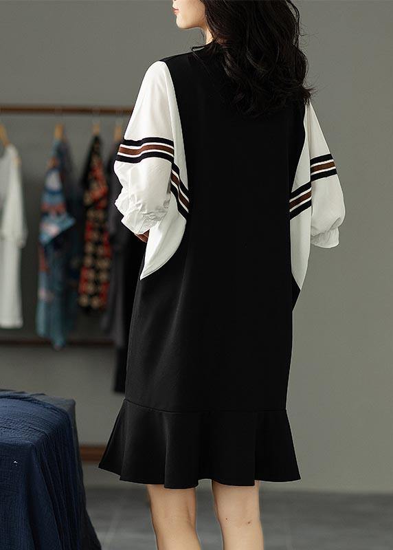 Beautiful Black Patchwork Batwing Sleeve Summer Cotton Dress