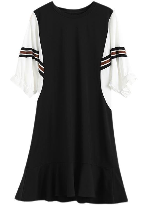 Beautiful Black Patchwork Batwing Sleeve Summer Cotton Dress