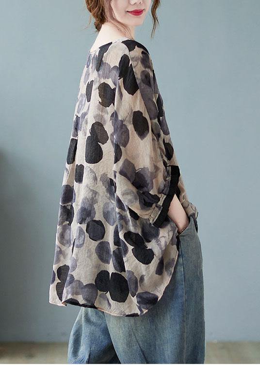 Beautiful Cotton Linen Gray Dotted Top Batwing Sleeve