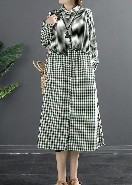 Beautiful Green Plaid Patchwork Plus Size Dress