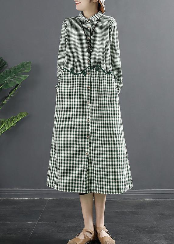 Beautiful Green Plaid Patchwork Plus Size Dress