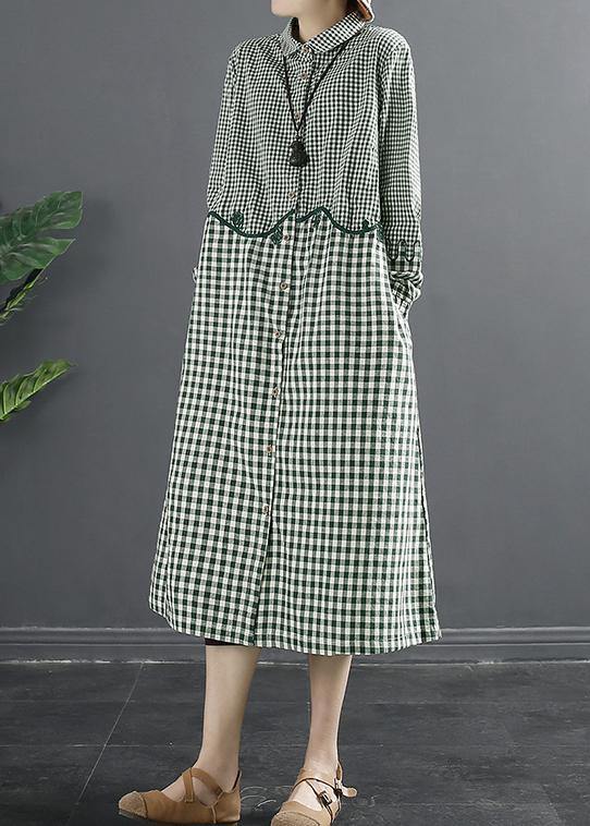 Beautiful Green Plaid Patchwork Plus Size Dress