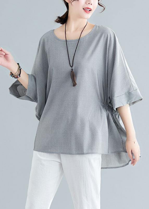 Beautiful Grey Cinched Cotton Blouse Tops Summer