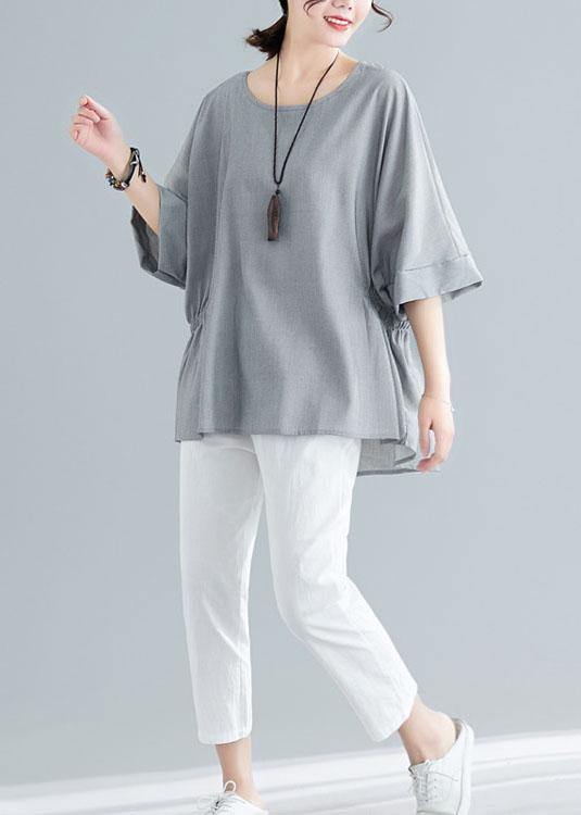 Beautiful Grey Cinched Cotton Blouse Tops Summer