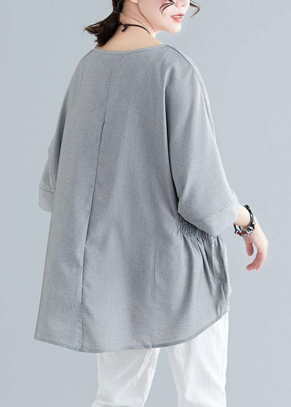 Beautiful Grey Cinched Cotton Blouse Tops Summer