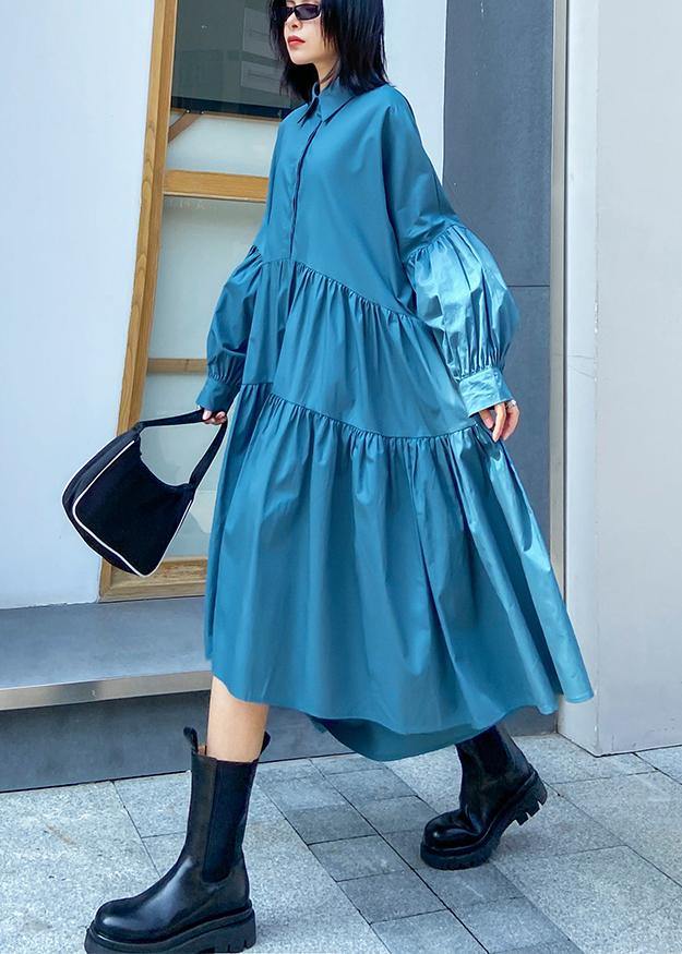 Beautiful Lapel Cinched Spring Clothes For Women Fabrics Blue Dresses