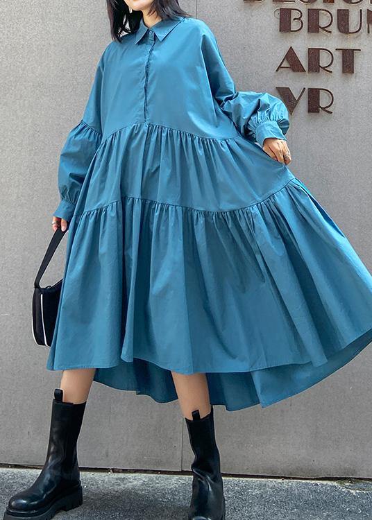 Beautiful Lapel Cinched Spring Clothes For Women Fabrics Blue Dresses