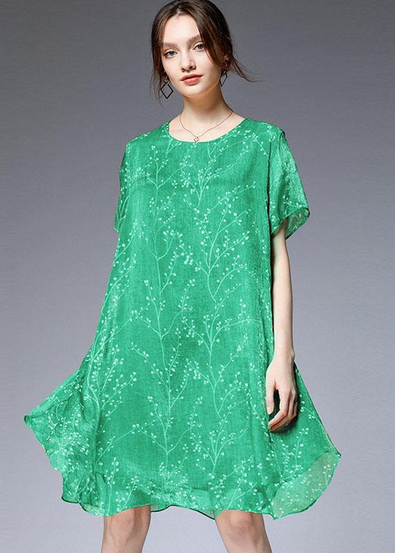 Beautiful Light Green Loose Print Summer Chiffon Dress