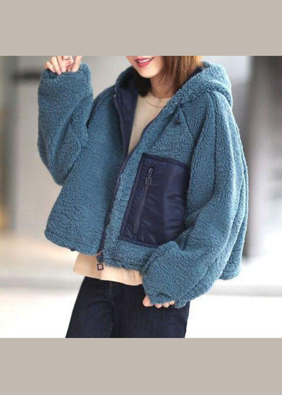 Beautiful Peacock blue Hooded Faux Fur Coat Winter