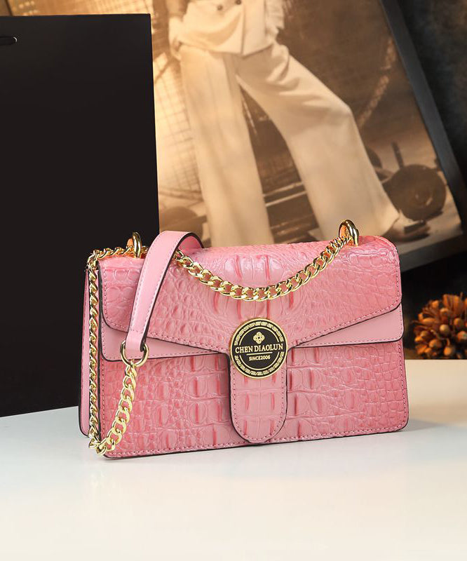 Beautiful Pink Embossed Calf Leather Chain Linked Satchel Handbag