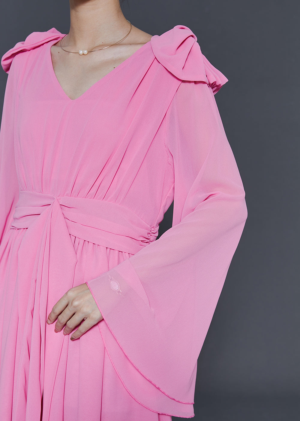 Beautiful Pink Low High Design Exra Large Hem Chiffon Vacation Dresses Fall