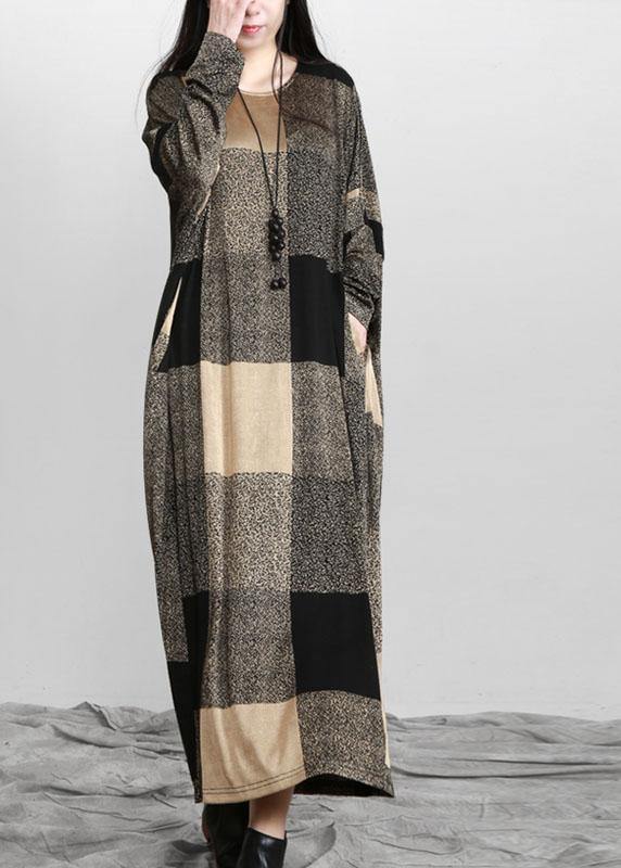 Beautiful Plaid Pockets Long sleeve Maxi Dresses Fall