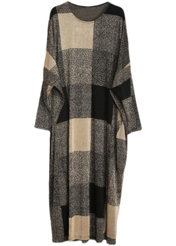 Beautiful Plaid Pockets Long sleeve Maxi Dresses Fall