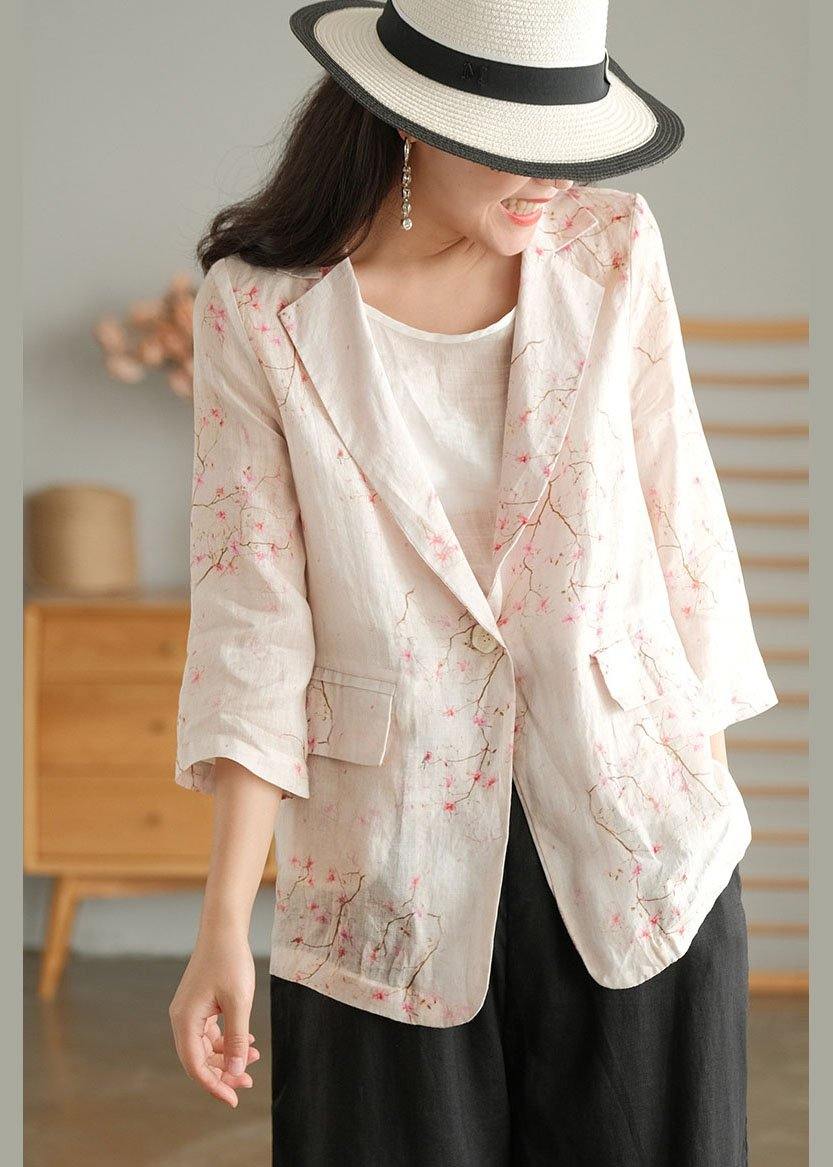 Beautiful Print Pockets Summer Ramie Coat