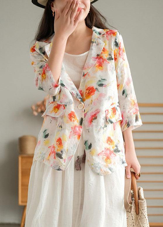 Beautiful Print Pockets Summer Ramie Coat