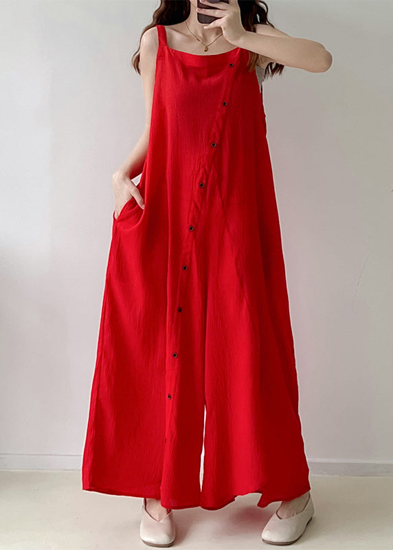 Beautiful Red Asymmetrical Single Breaasted Chiffon Jumpsuits Fall